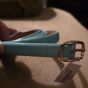 J. Crew Light Blue Belt with Gold Buckle